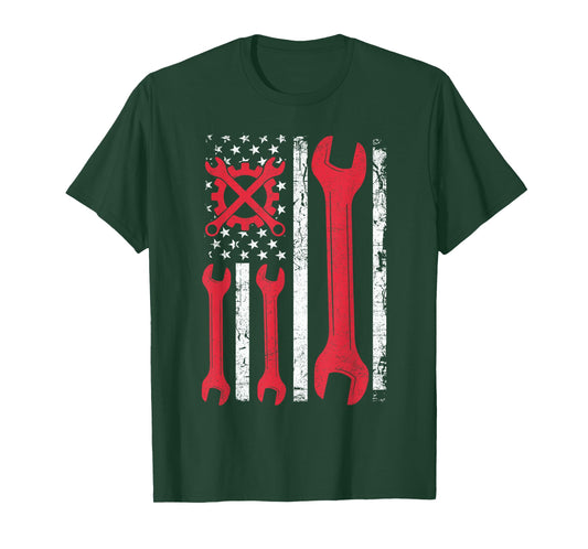 Machanic Flag Patriotic Car for Auto Enthusiasts Mechanics T-Shirt