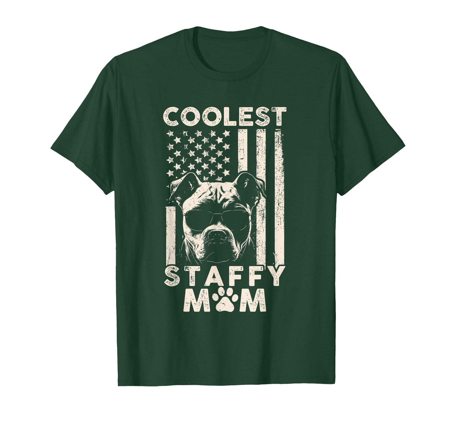 Vintage Coolest Staffy Mom USA American Flag Funny Dog Mom T-Shirt for Women Kids Men