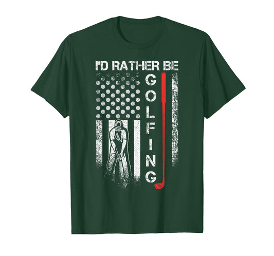 Vintage USA Flag I'd Rather Be Golfing, Golf Player Lover T-Shirt