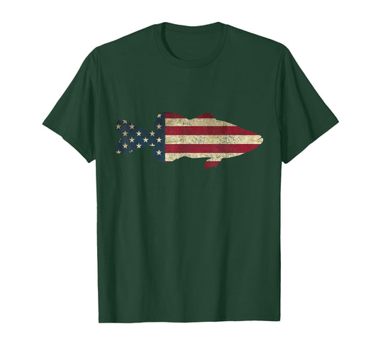 Bass Fishing American Flag Vintage Patriotic Angler T-Shirt