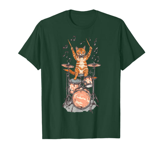 Cat Playing Drums Rock Music T-Shirt