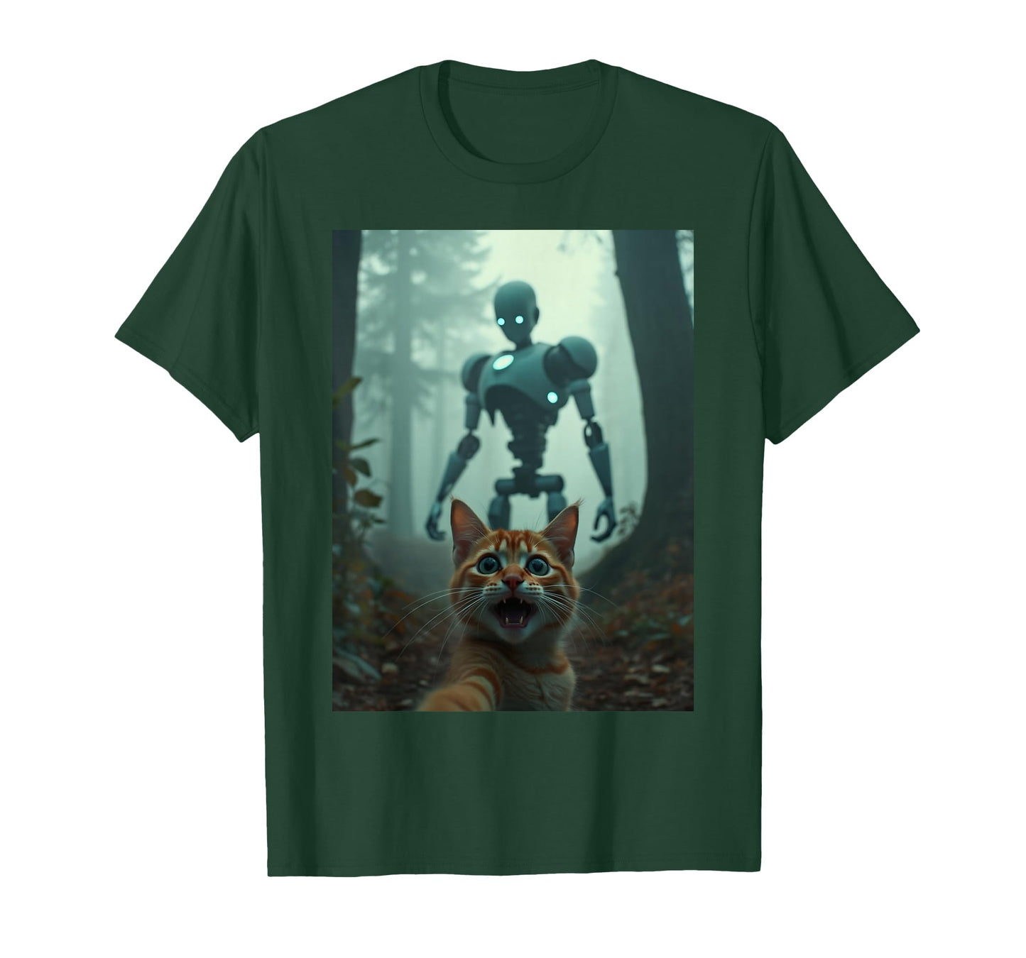 Cat Selfie With Robot Alien T-Shirt