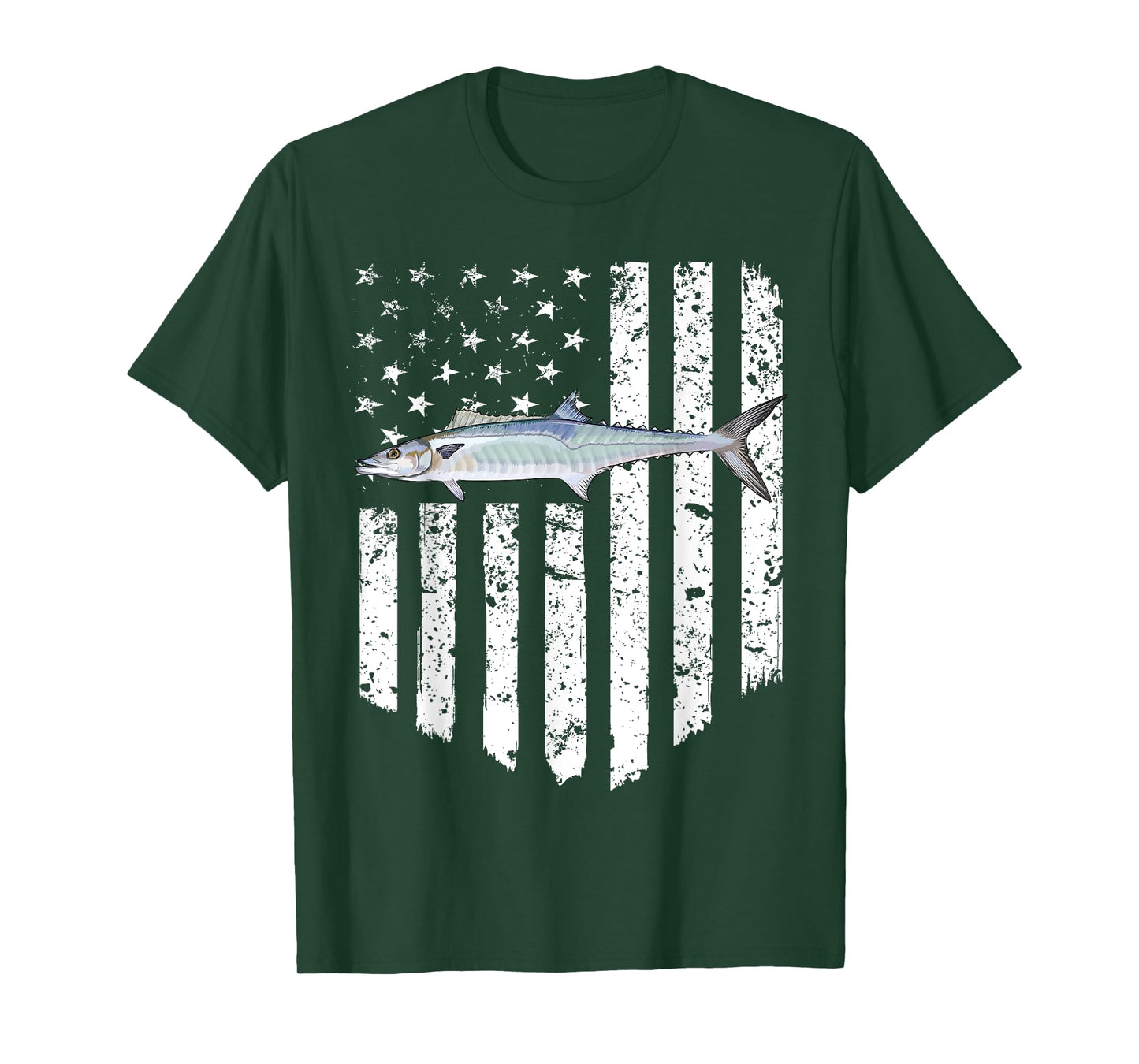 Black White American Flag King Mackerel 4th Of July Fish T-Shirt