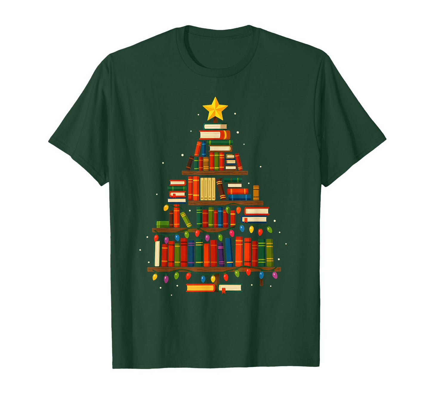 Christmas Tree Bookshelf Book Lover Library Men Women Kids T-Shirt