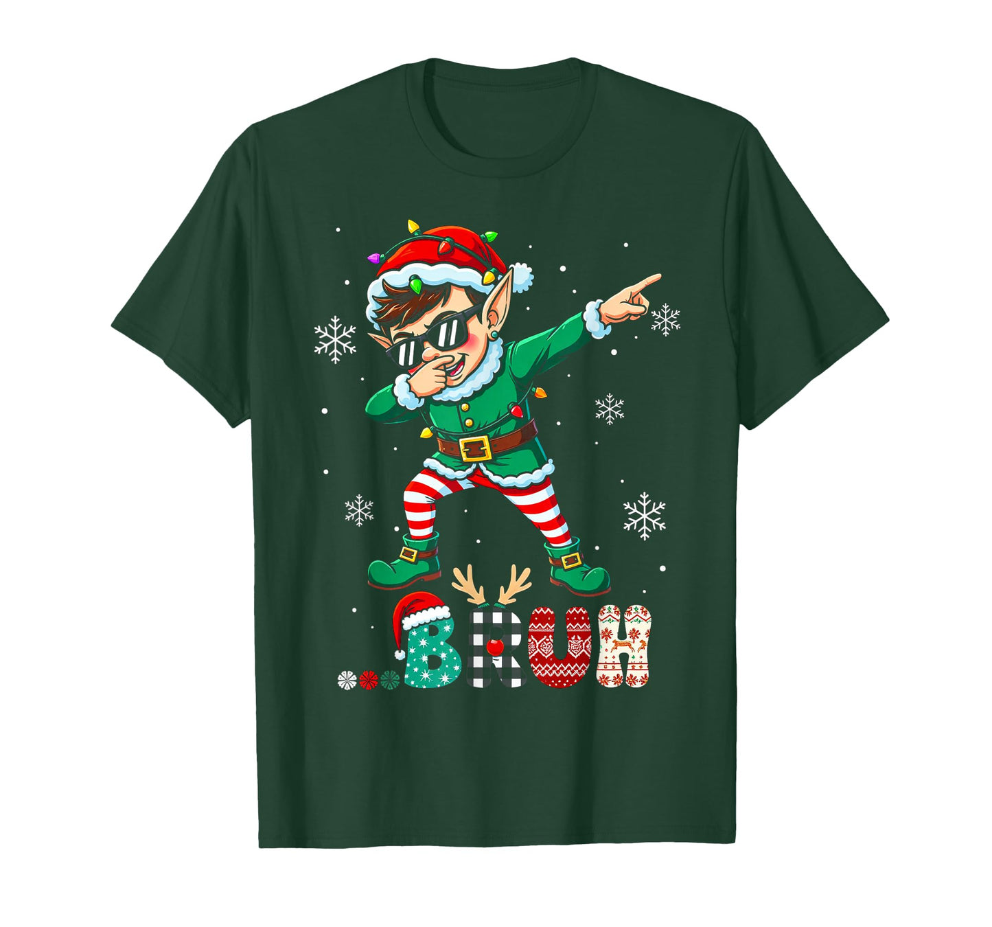 Boy Bruh Dabbing Elf Lover Funny Christmas Matching Family T-Shirt