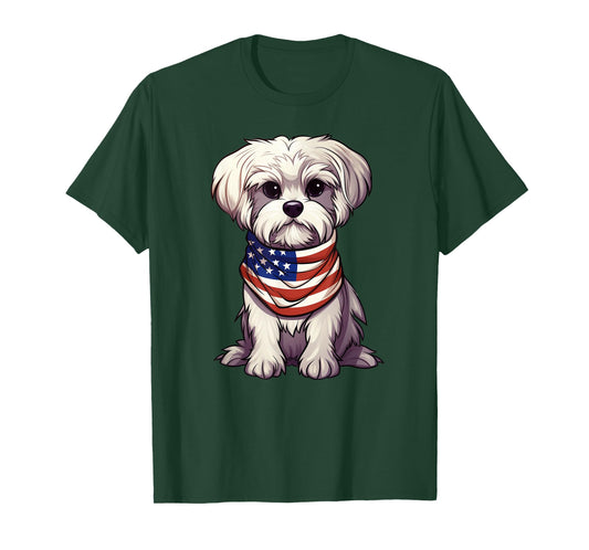 Maltese American Flag Maltese Dog Owner Mom Dad Men Women T-Shirt