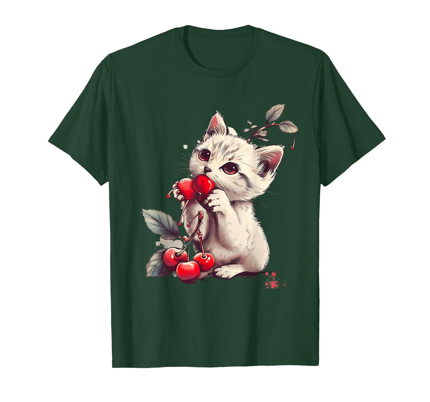 Cute Cherry Lover Cherry Fruit Motif Artwork Cherry Cat T-Shirt