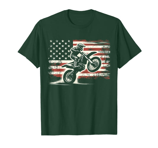 Dirt Bike American Flag Motocross Biker Vintage USA T-Shirt, Small, Black