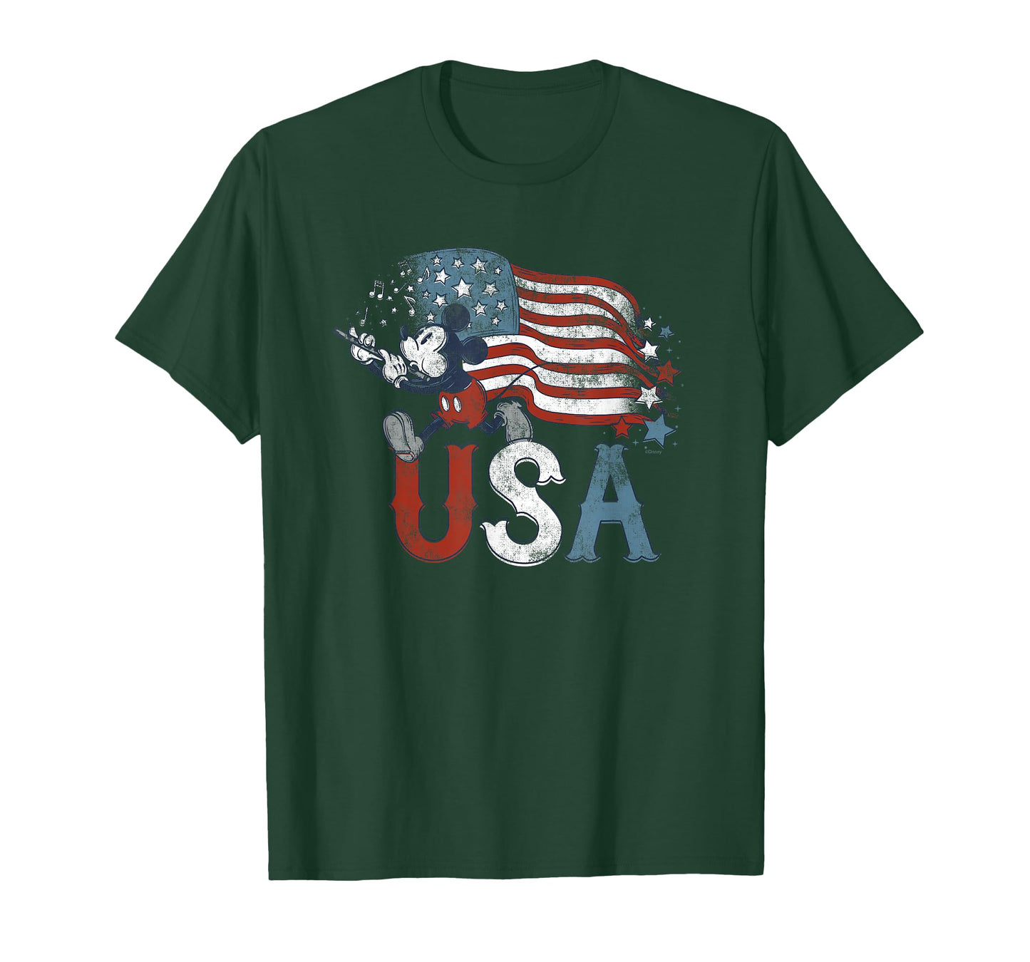 Disney Mickey Mouse with Flute America USA Flag 4th of July T-Shirt