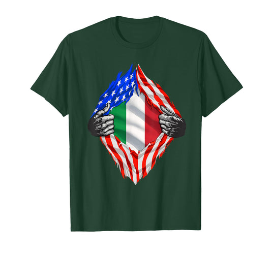 Italian American Flag T Shirt America Italy Roots Italian T-Shirt