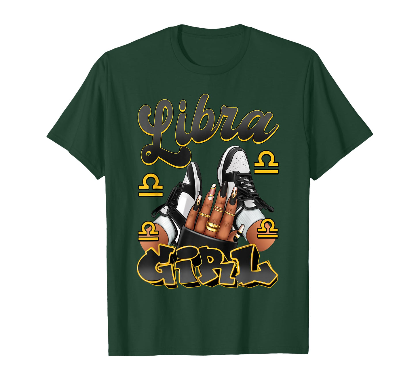 Libra Girl Birthday Afro Queen Sneakers Zodiac Sign T-Shirt