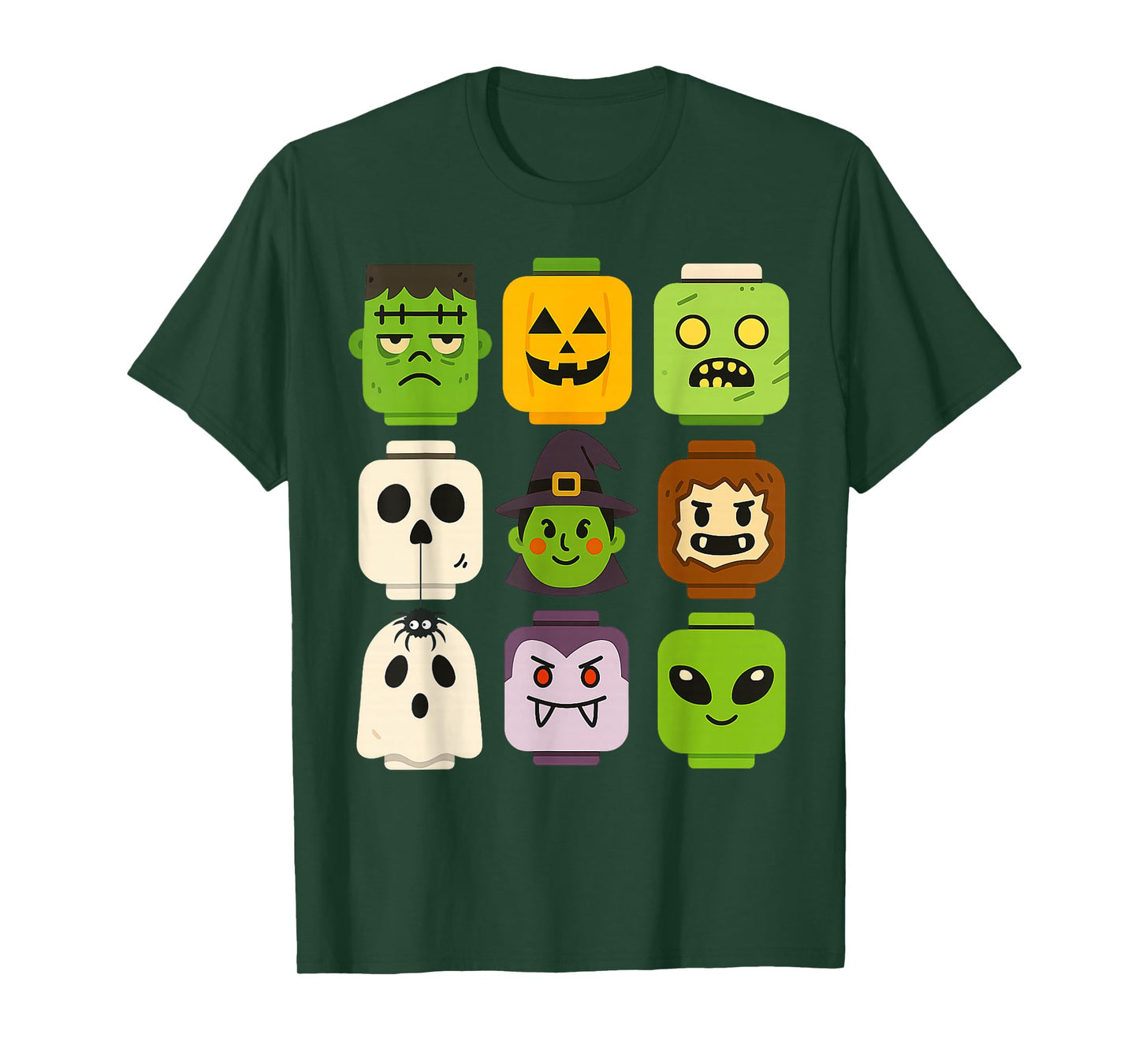 Halloween Building Brick Head Pumpkin Ghost Zombie Boys T-Shirt