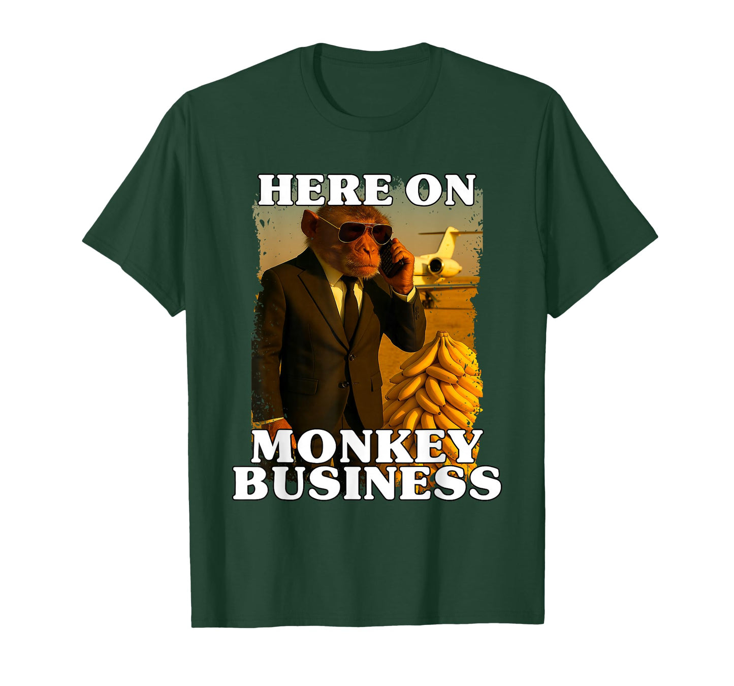 Here On Monkey Business Rich Ape Fancy Suit Bananas And Jet T-Shirt