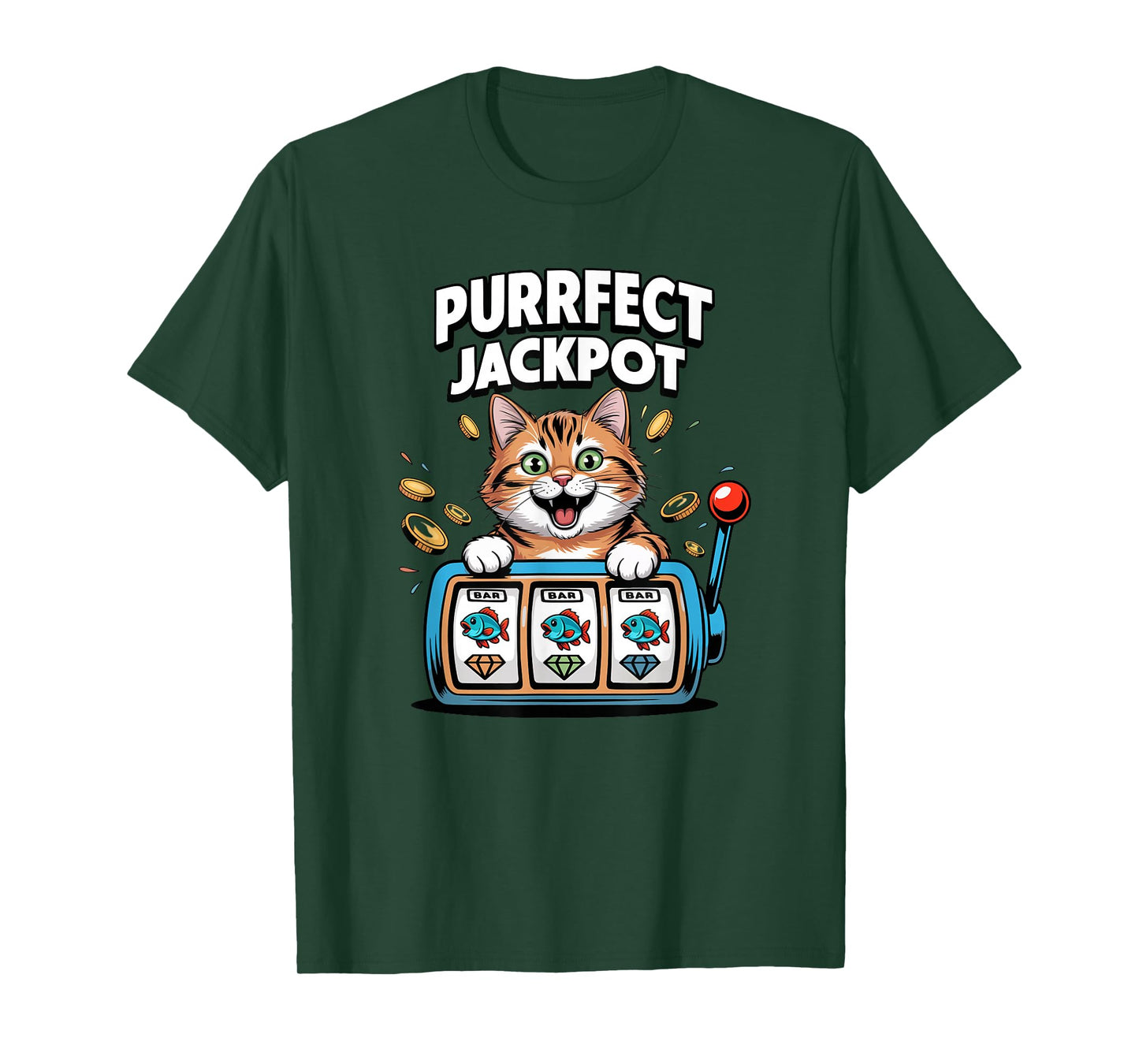 Purrfect Jackpot Lucky Funny Casino Cat Slot Machine Winner T-Shirt