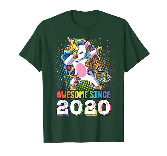Awesome Since 2020 Girls Boys Dabbing Unicorn Birthday T-Shirt