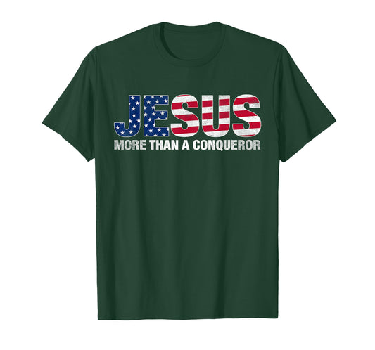 Jesus More Than A Conqueror American Flag Design T-Shirt