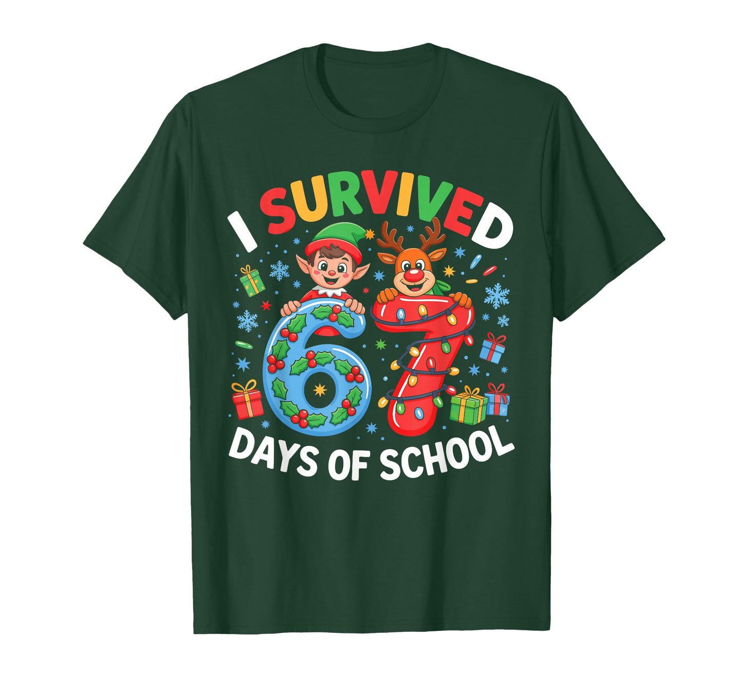 I Survived 67 Days of School Christmas Candy Cane Six Seven T-Shirt