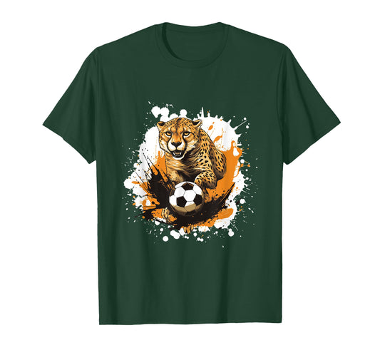 Cheetah Playing Soccer Funny Animal T-Shirt