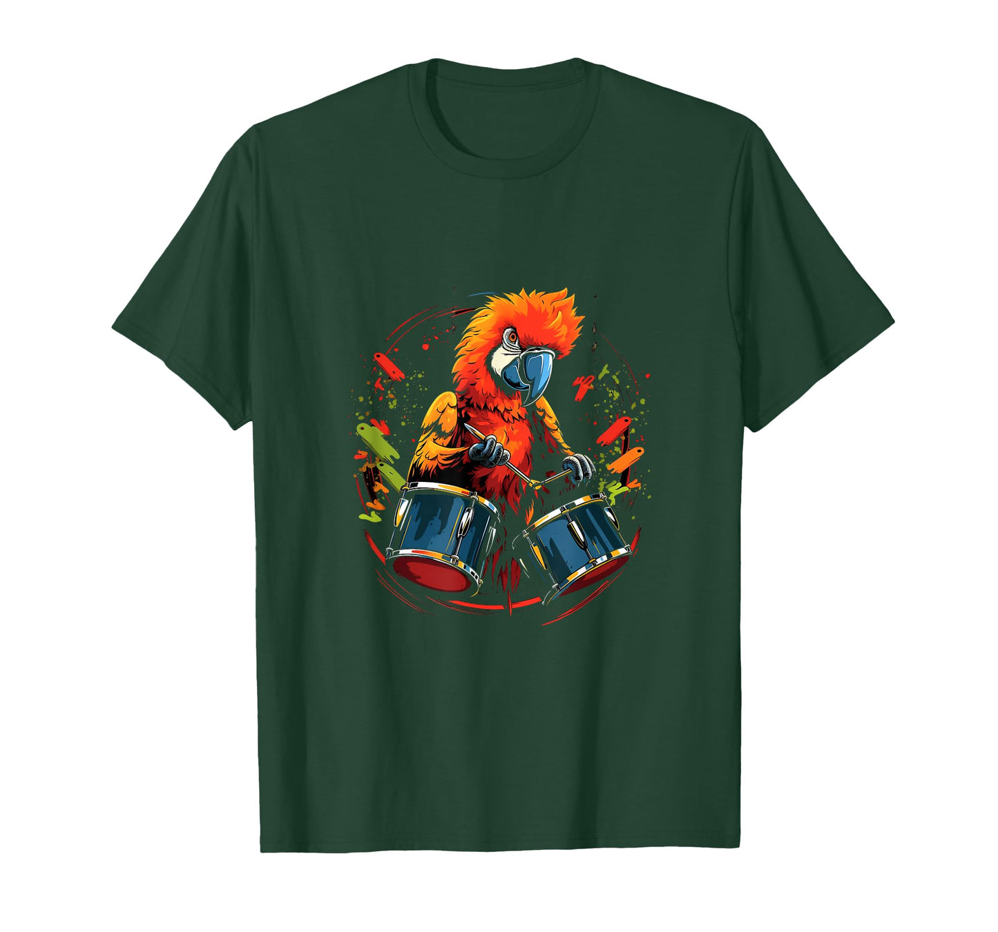 Parrot Drummer Drums Player Bird Drumming T-Shirt