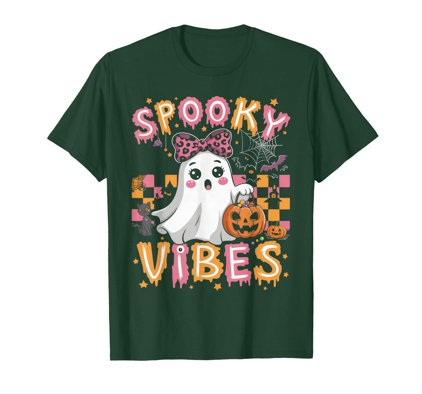 Groovy Spooky Vibes Cute Boo Ghost Halloween Costumes Girls T-Shirt