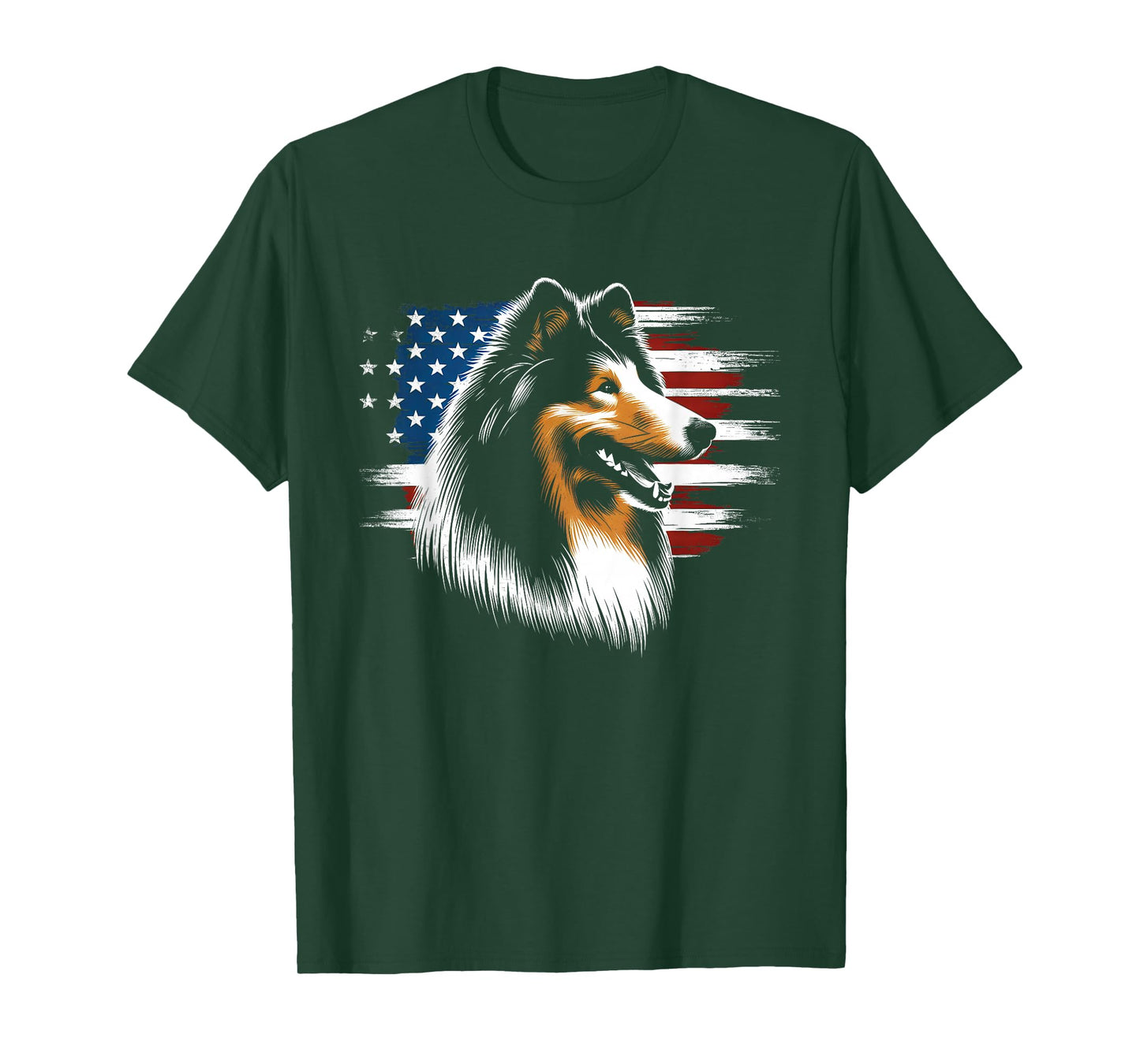 Rough Collie American Flag - Patriotic Collie Dog Lover T-Shirt