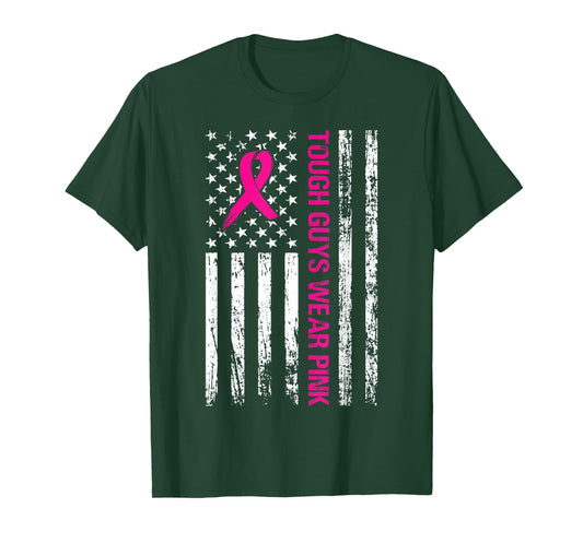 Tough Guys Wear Pink American Flag Support Cancer Survivors T-Shirt