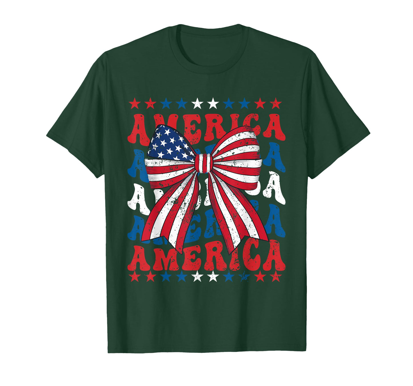 American Coquette Bow Patriotic USA Flag Happy 4th Of July T-Shirt