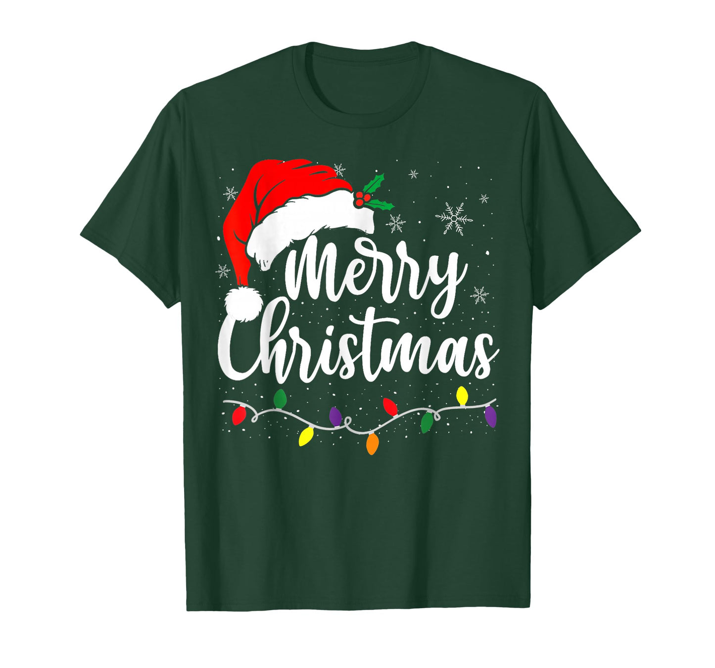 Merry Christmas Lights Red Santa Hat Xmas Family Men Women T-Shirt