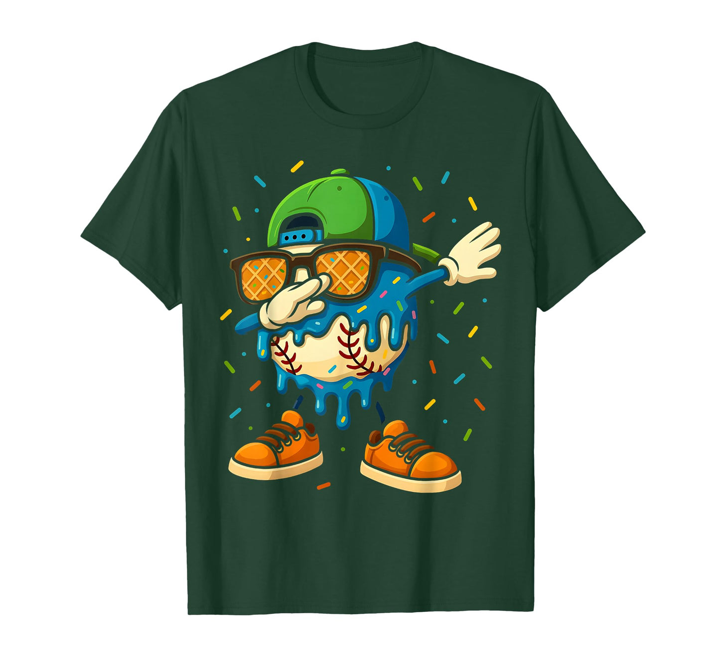 Baseball Drip Ice Cream Boys Dabbing Youth Baseball Sprinkle T-Shirt