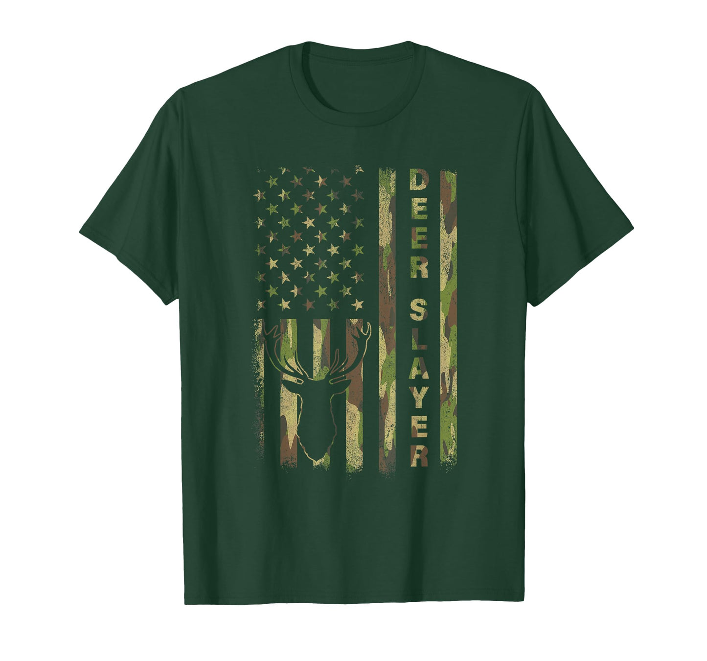 Deer Slayer Hunter Camo American Flag Hunting Lover Vintage T-Shirt
