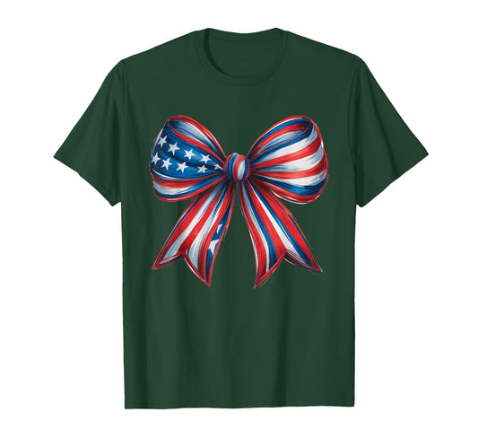 Vintage American Flag Bow 4th of July Patriotic Girls Women T-Shirt