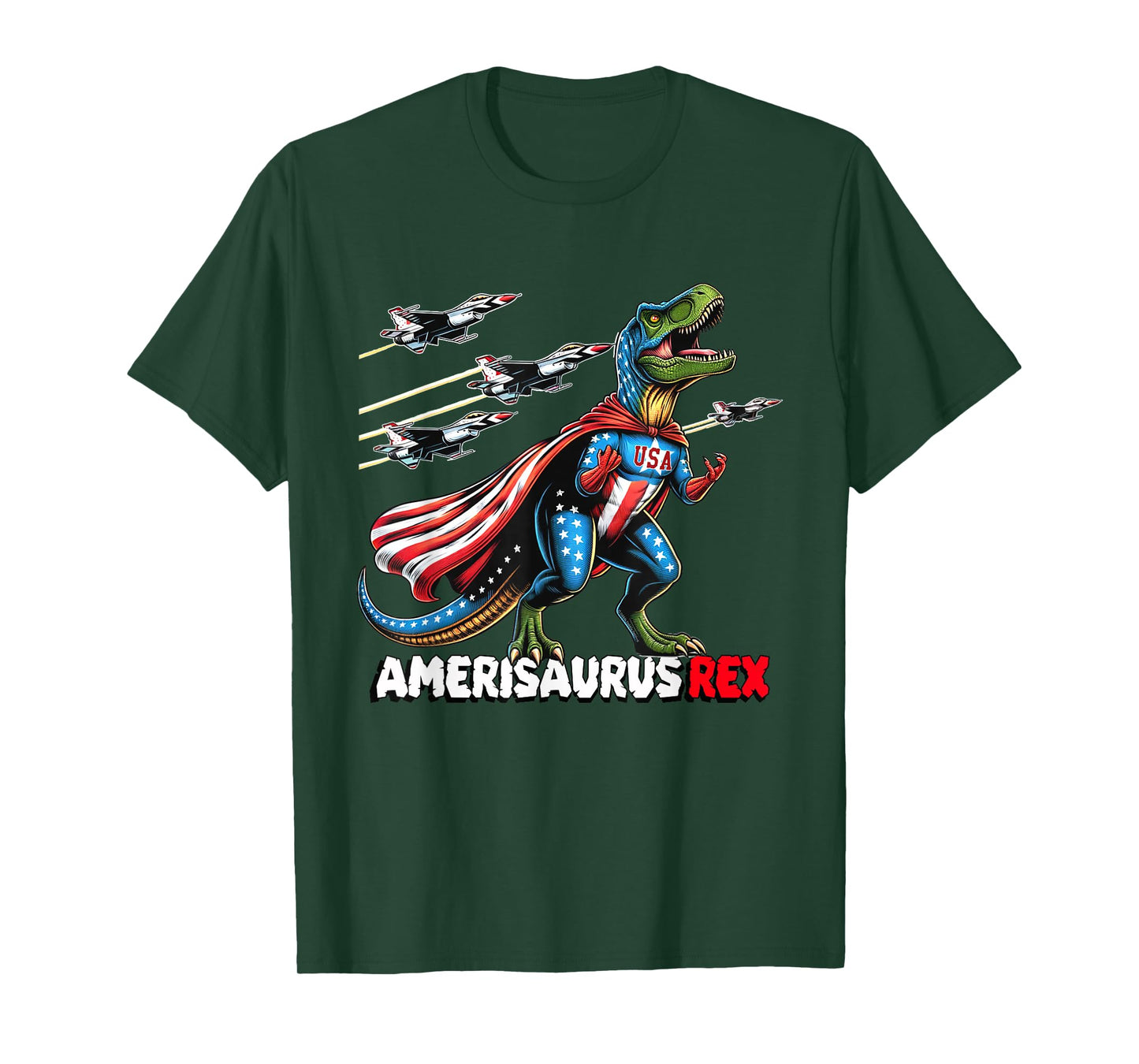 Amerisaurus T-Rex Patriotic Boys Girl 4th of July Flag Jets T-Shirt