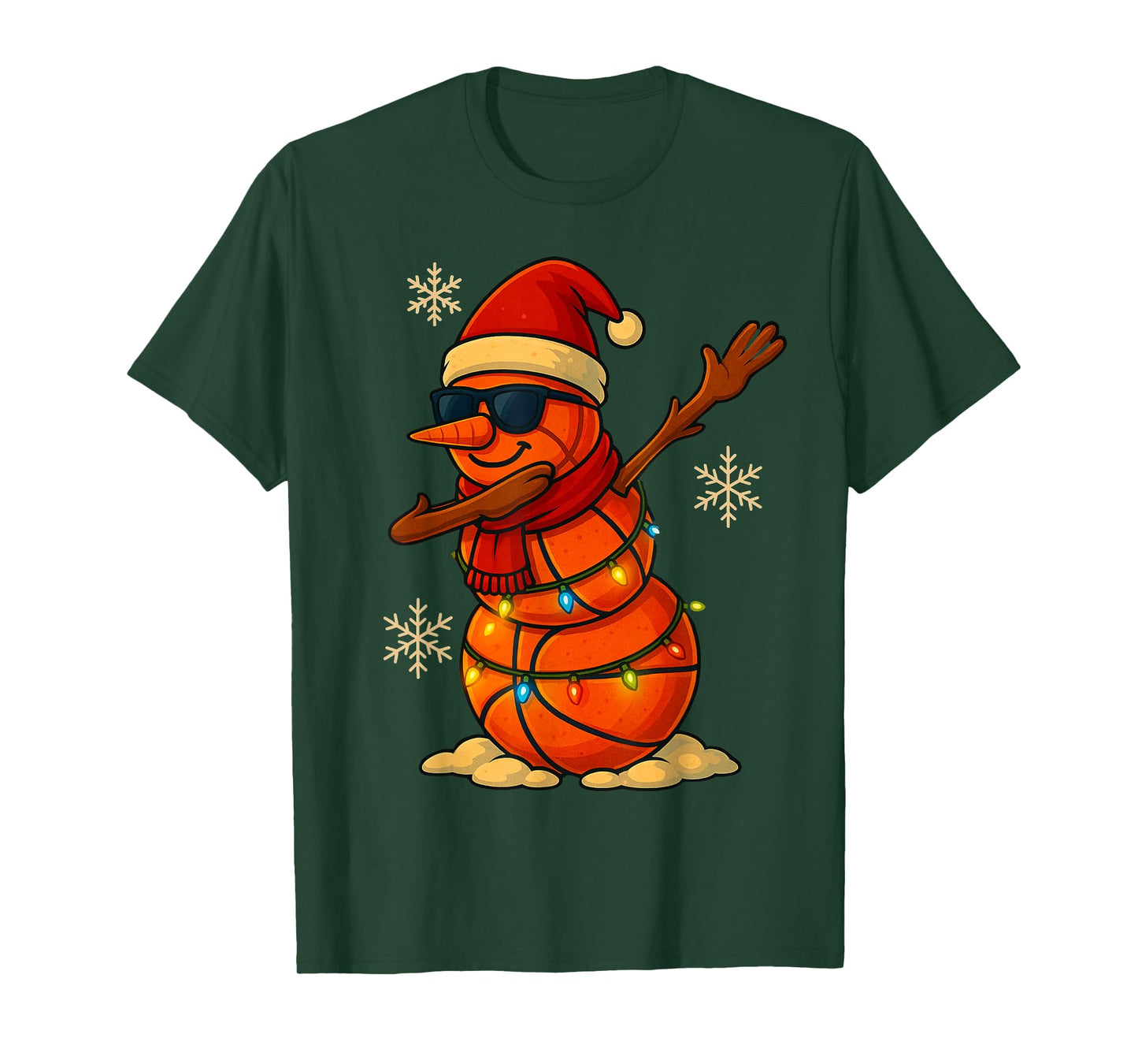 Basketball Snowman Dabbing Christmas Lights Boys Men Kids T-Shirt