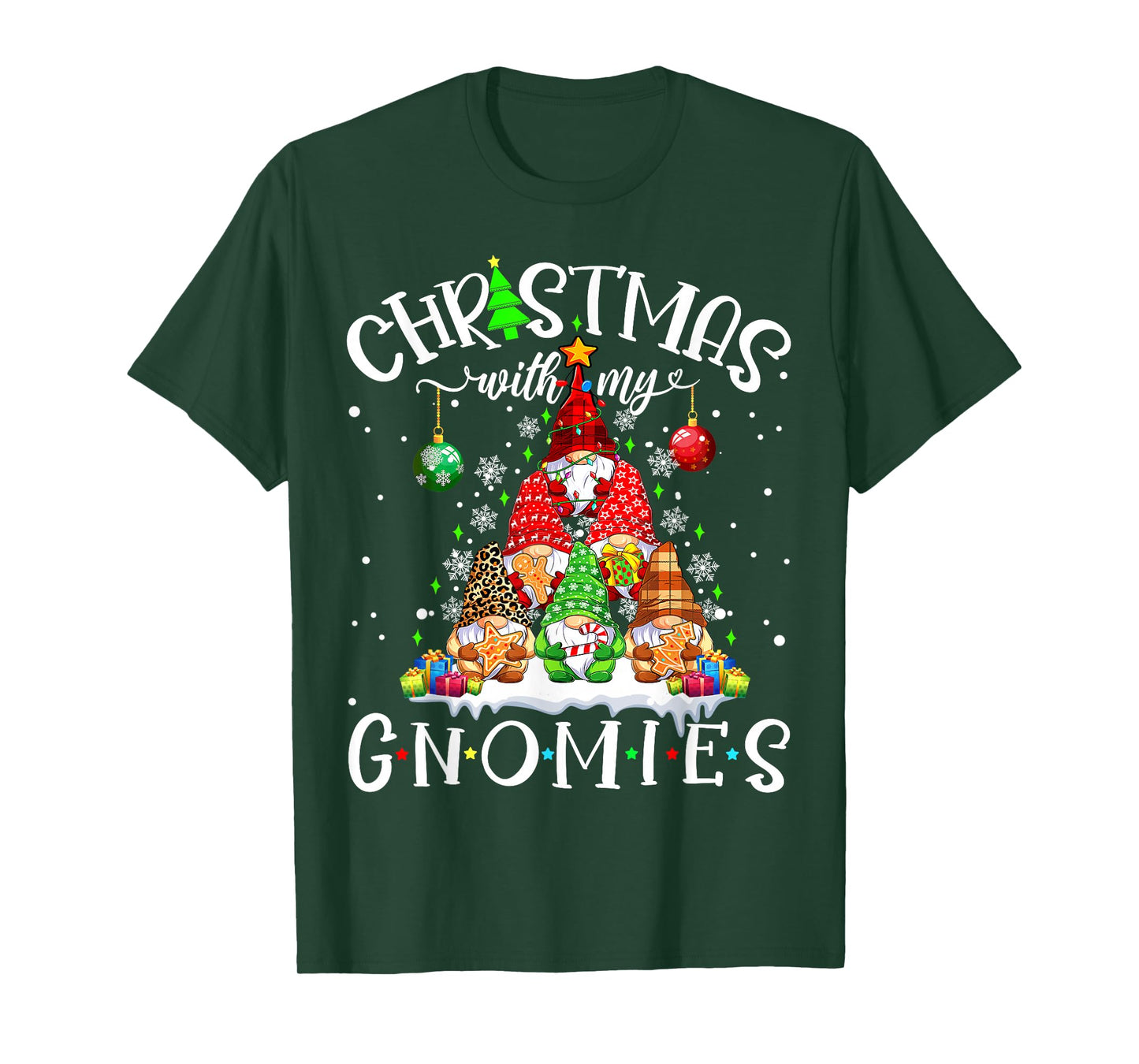 Christmas With My Gnomies Xmas Pajama Pine Tree Gnome Garden T-Shirt