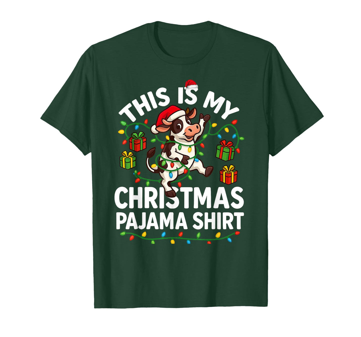 This is My Christmas Pajama Shirt Funny Christmas Cow Lights T-Shirt