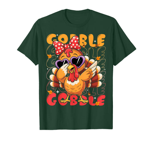 Cute Dabbing Turkey Gobble Thanksgiving Girls Womens Kids T-Shirt