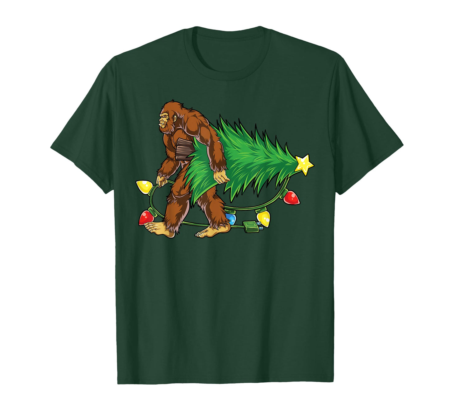 Bigfoot Christmas Tree Lights Xmas Boys Men Sasquatch Lovers T-Shirt