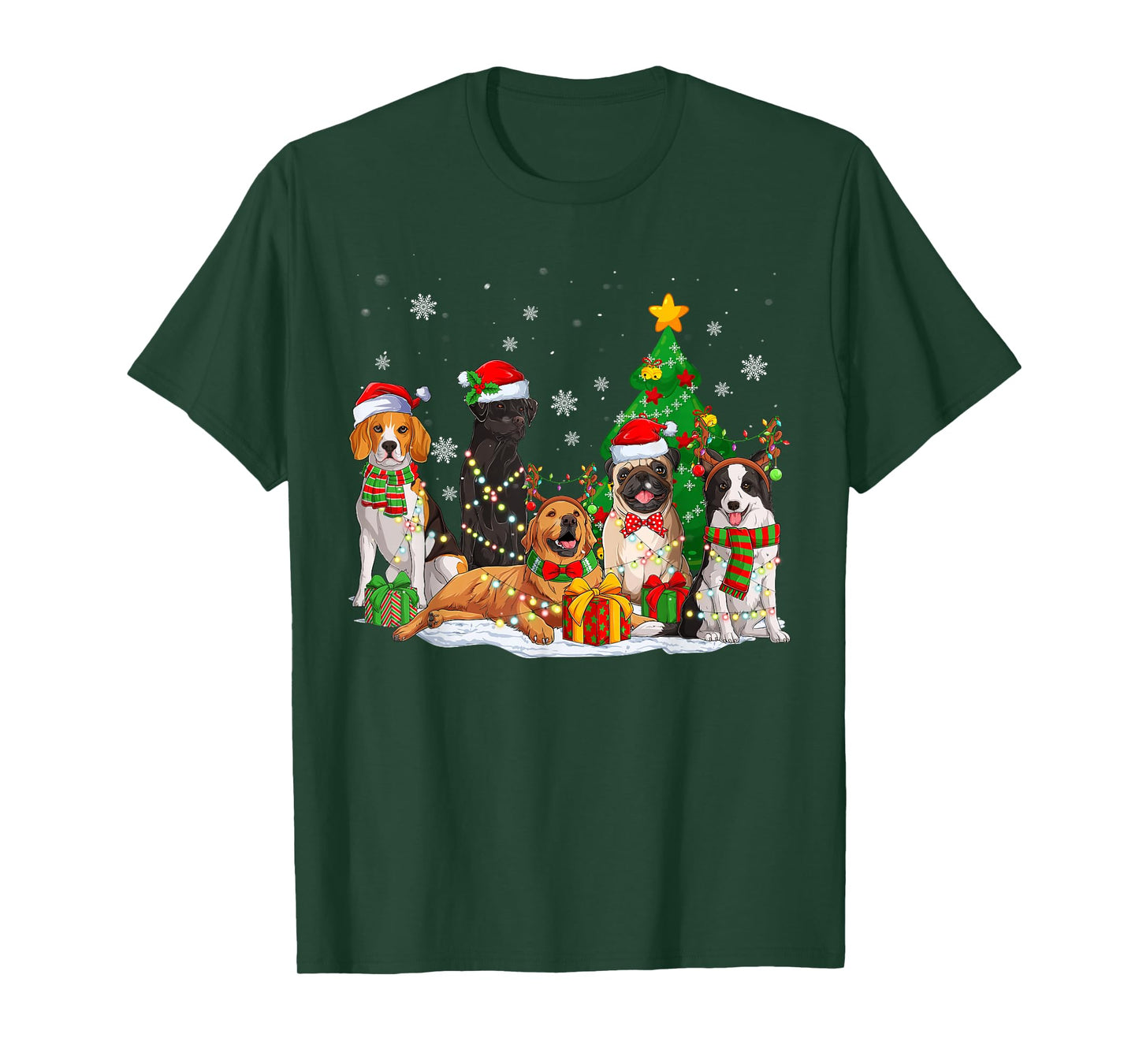 Funny Dog Christmas Tree Lights Ugly Xmas Men Women Kids T-Shirt