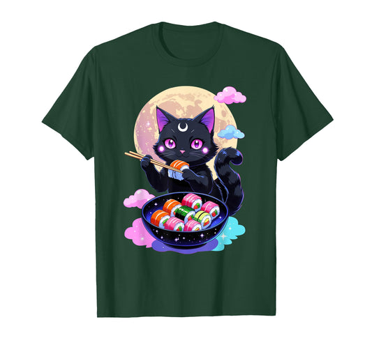 Anime Cat Girls Kawaii Cute Cat Eating Sushi Japanese Cute T-Shirt