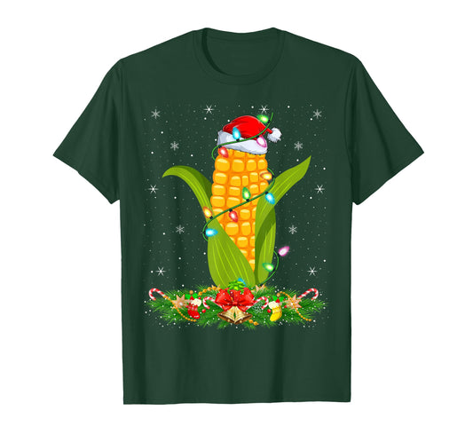 Corn Christmas Lights Funny Santa Hat Corn Xmas T-Shirt