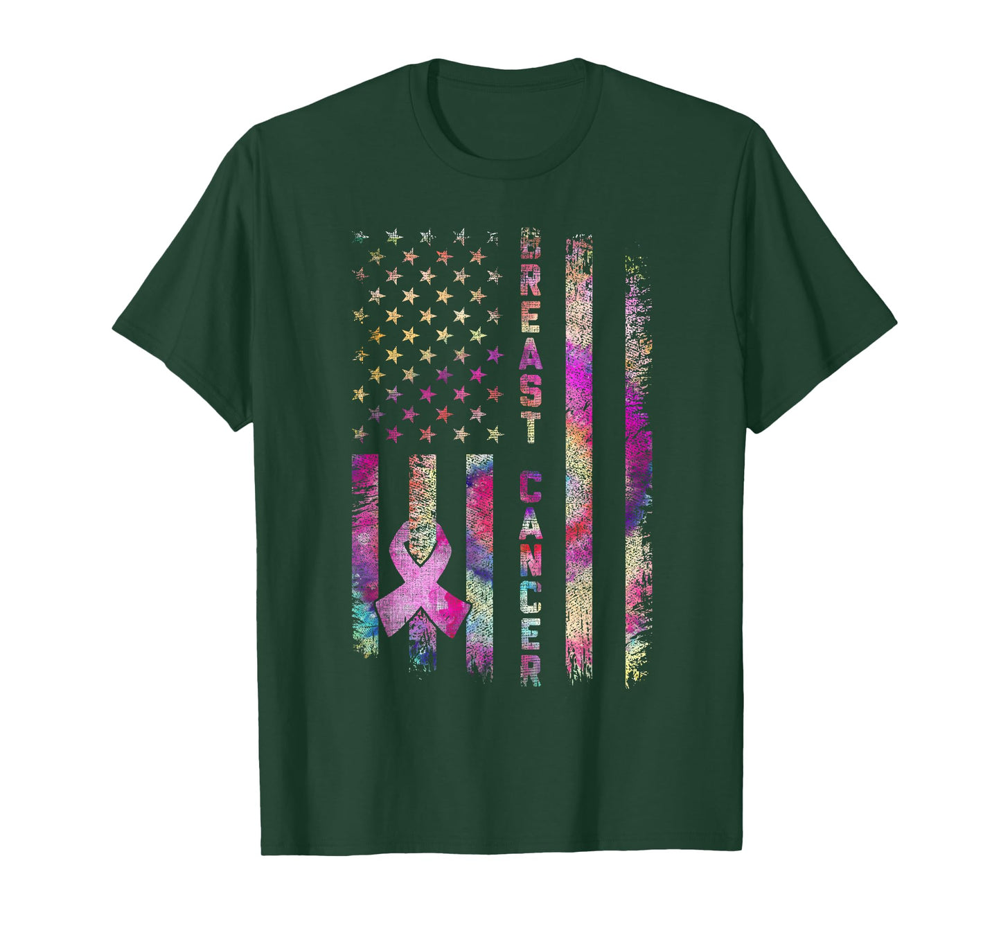 American Flag Breast Cancer Awareness Support Tie Dye T-Shirt