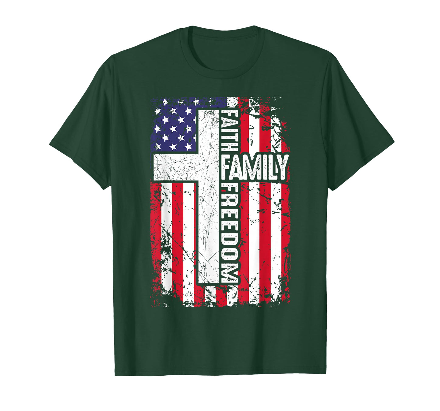 Faith Family Freedom Patriotic Christian American Flag Cross T-Shirt