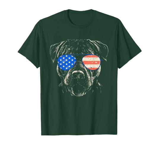 Pitbull American Flag 4th Of July Pitbull Dad Mom Dog Lover T-Shirt