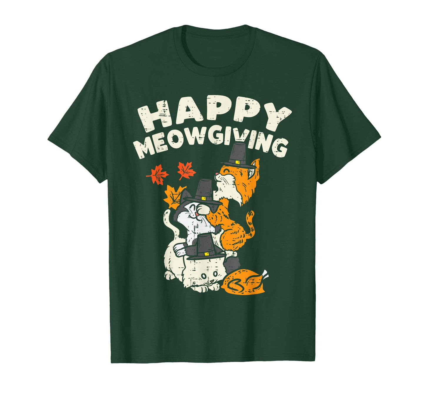Happy Meowgiving Cats Leaves Turkey Thanksgiving Fall Autumn T-Shirt