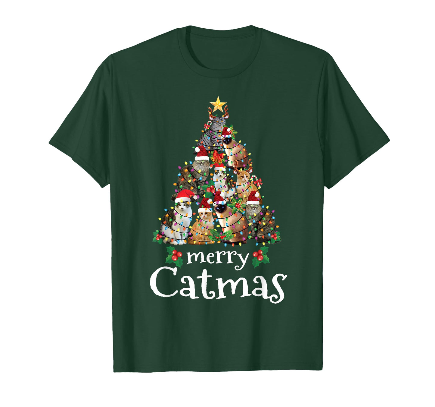 Merry Catmas Funny Cat Mom Cat Dad Christmas Cat T-Shirt