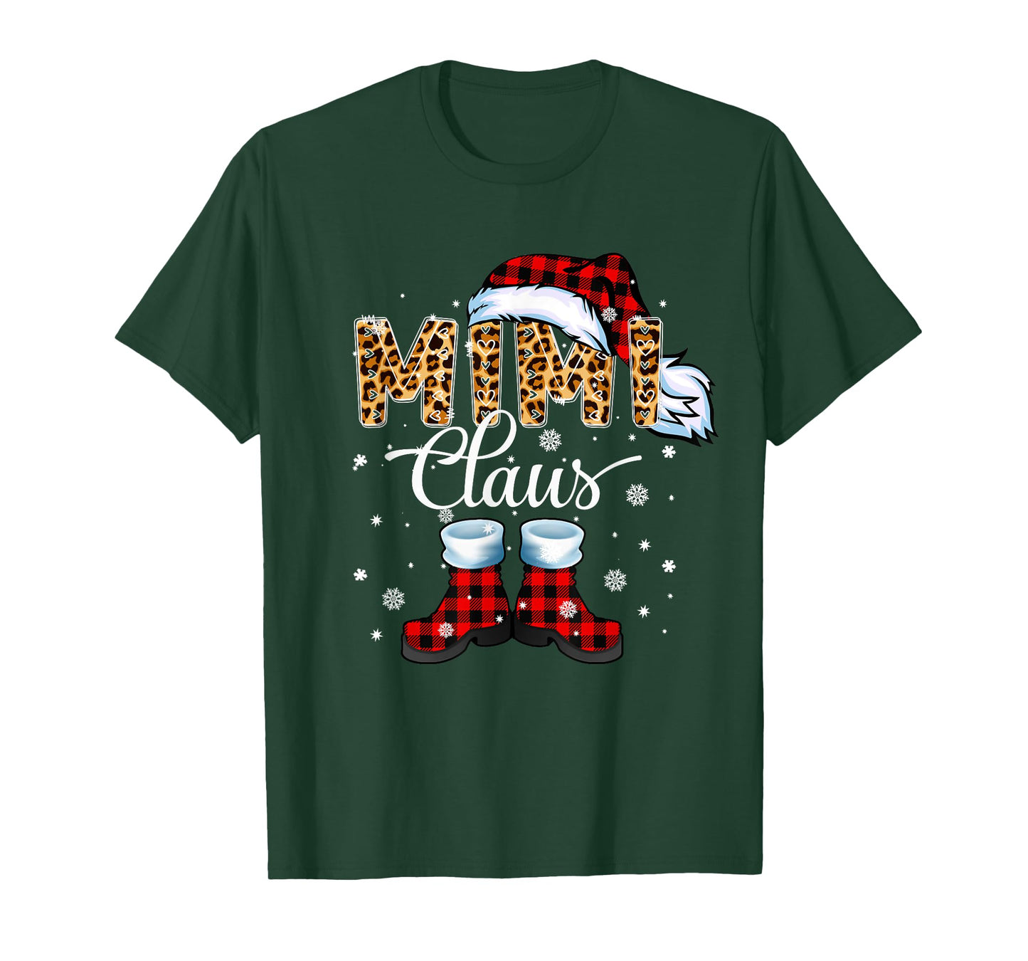 Christmas Mimi Claus Leopard Buffalo Plaid Pajama Xmas T-Shirt