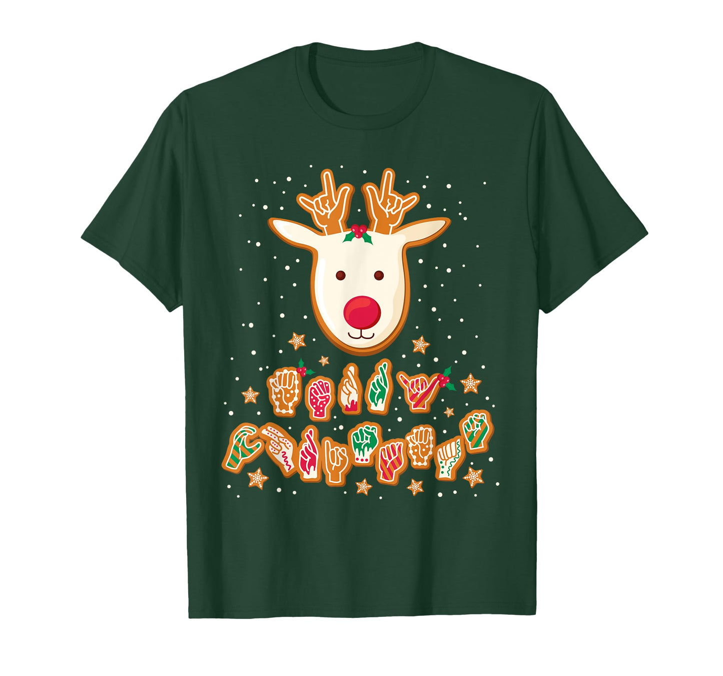 ASL Christmas Reindeer American Sign Language Gingerbread T-Shirt