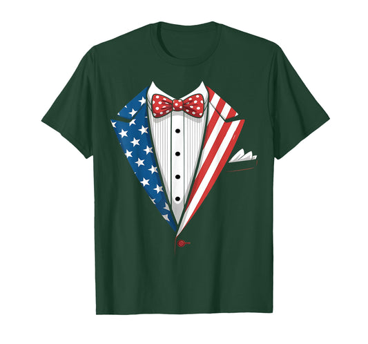 Funny 4th Of July Independence Day American Flag Tuxedo T-Shirt