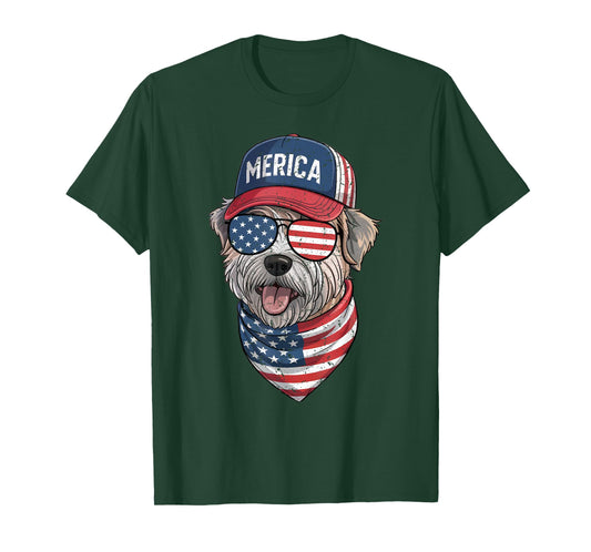 Wheaten Terrier 4th of July US American Flag Dog Patriotic Men Women Kids T-Shirt