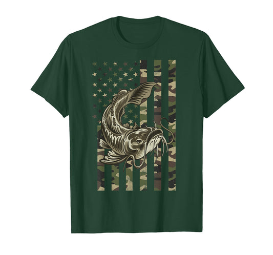 Catfishing, Camo American Flag with Catfish T-Shirt